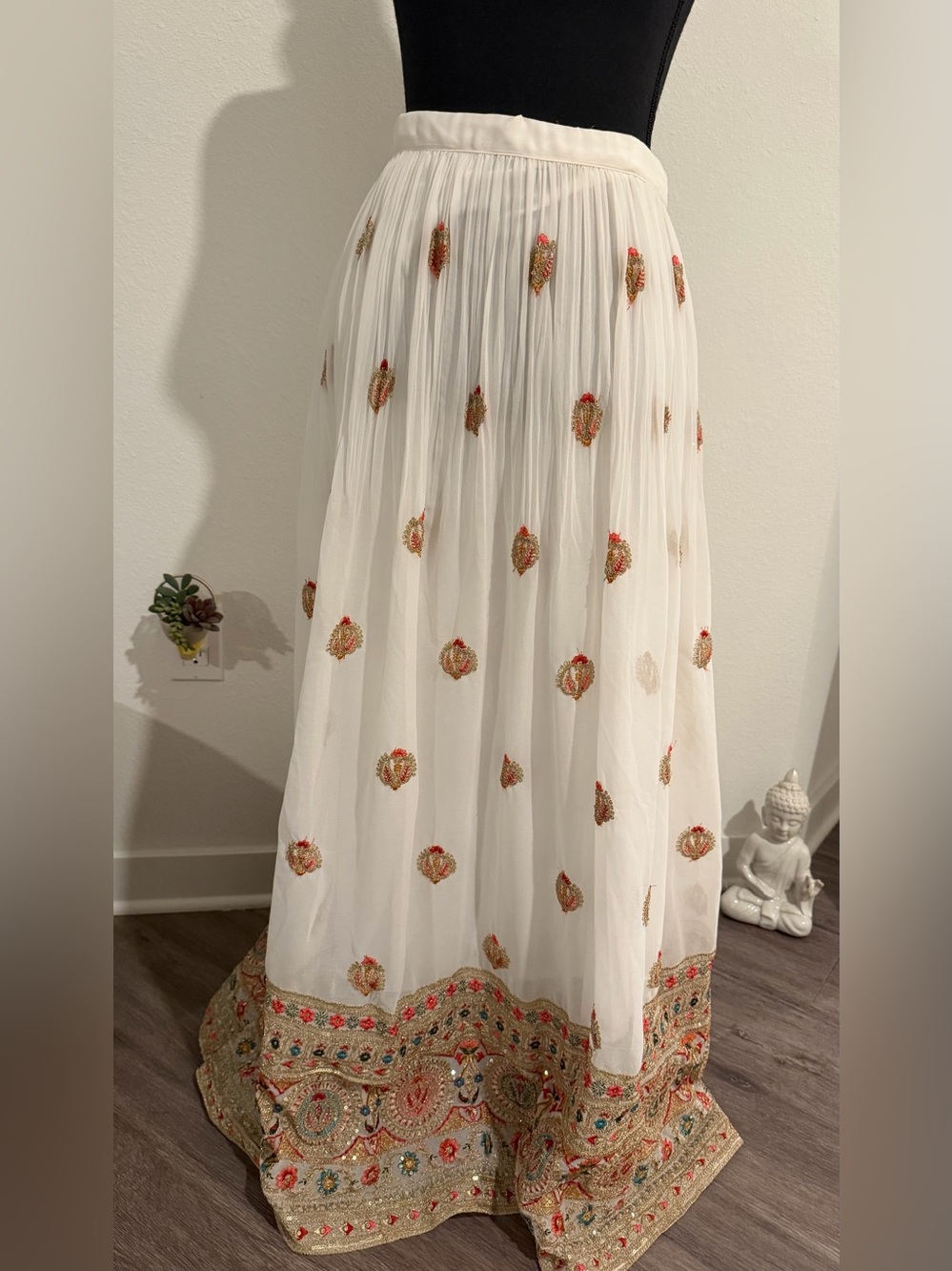 Vamas Designer White Lehenga Maxi Skirt – Premium Ethnic Embroidery